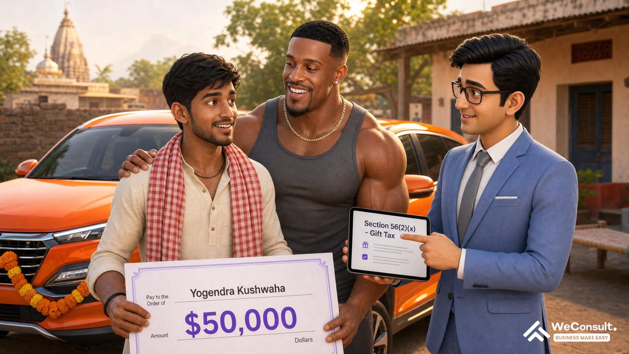 Aston Hall gifted Yogendra a car and $50,000 — here is exactly how India's gift tax law works under Section 56(2)(x) in 2026